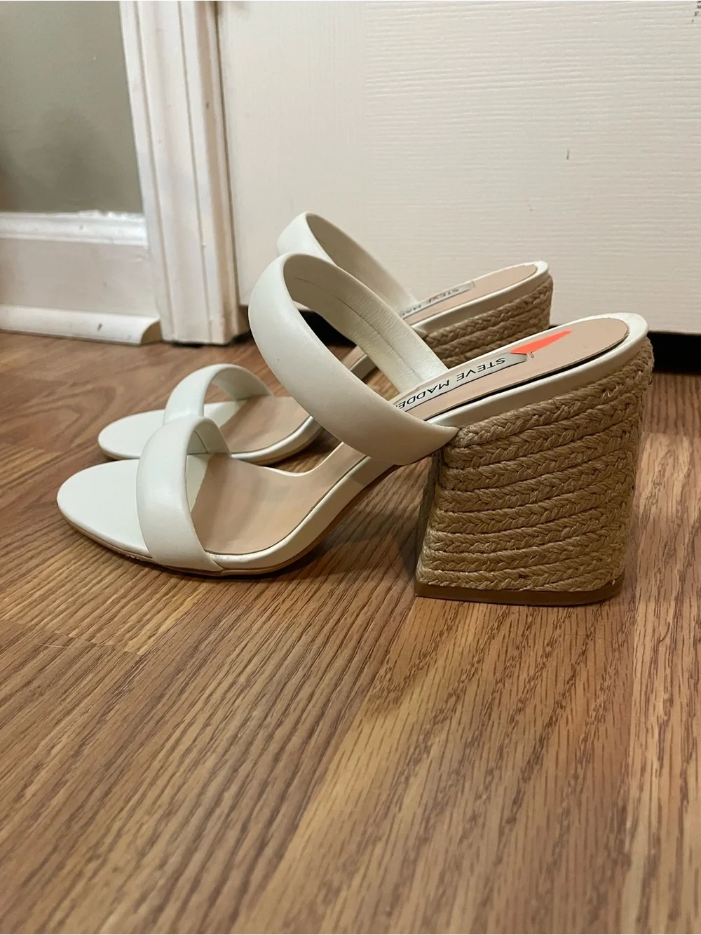 Steve Madden Cream Double-Strap Block Heel Sandals